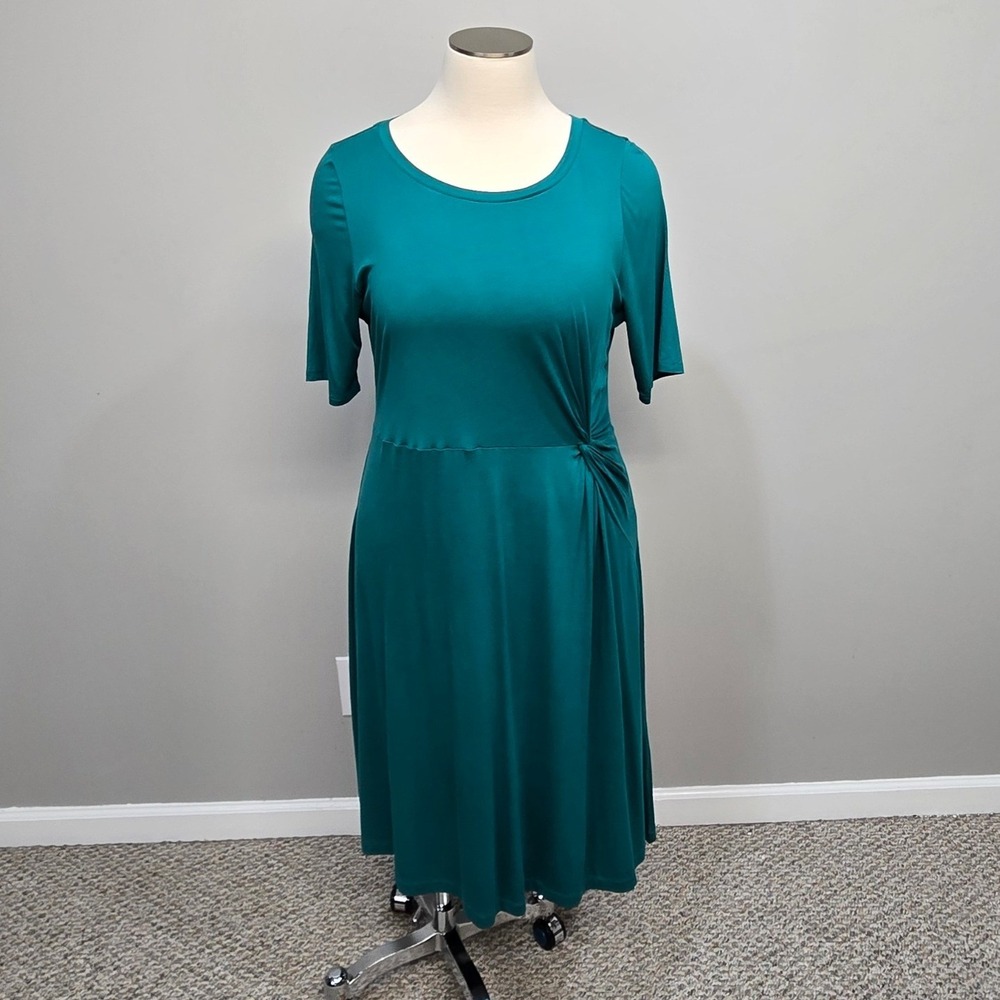 Soft Surroundings Midi Dress Plus Size 2X Twist Waist Jersey Knit Short‎ Sleeve